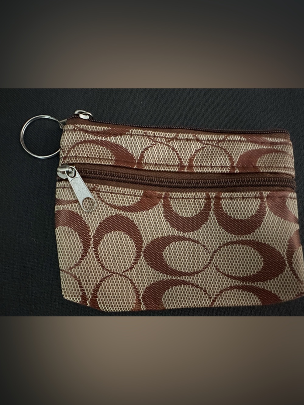 Coach Keychain Beige Brown Wallet Zipper Pockets New in Bag